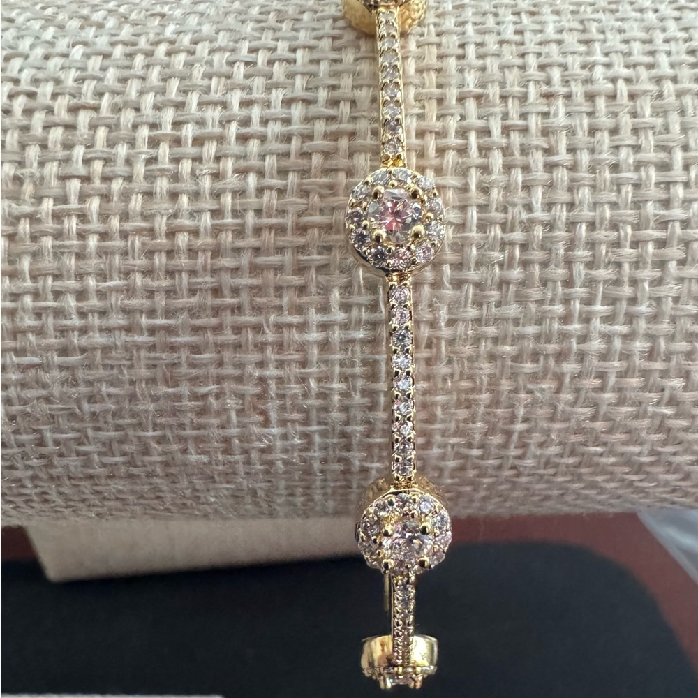 Elegant Gold  Bracelet with Sparkling Round Diamonique Crystal Round Accents - Picture 7 of 13
